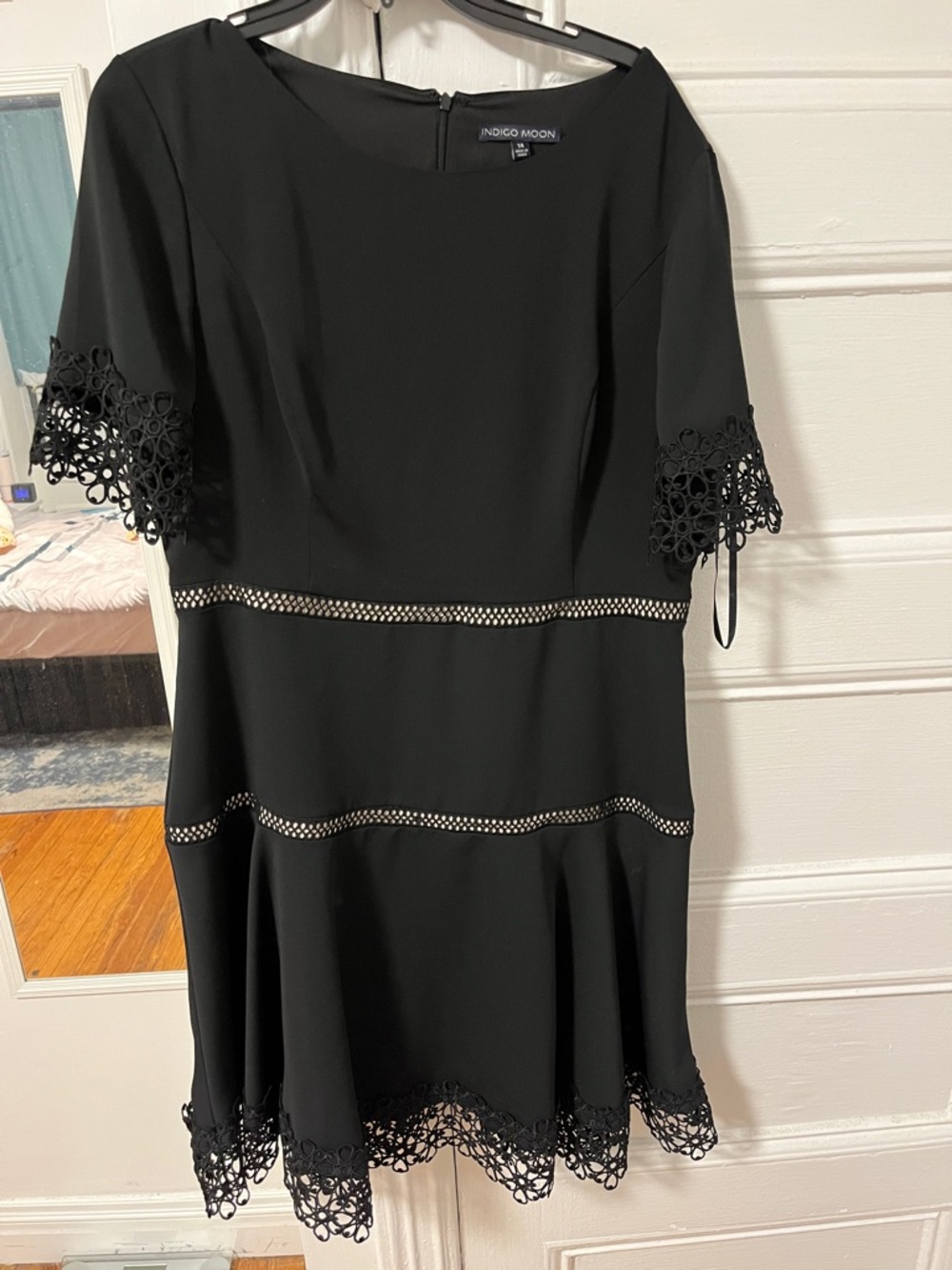 Indigo Moon Black Lace-Trim Midi Dress